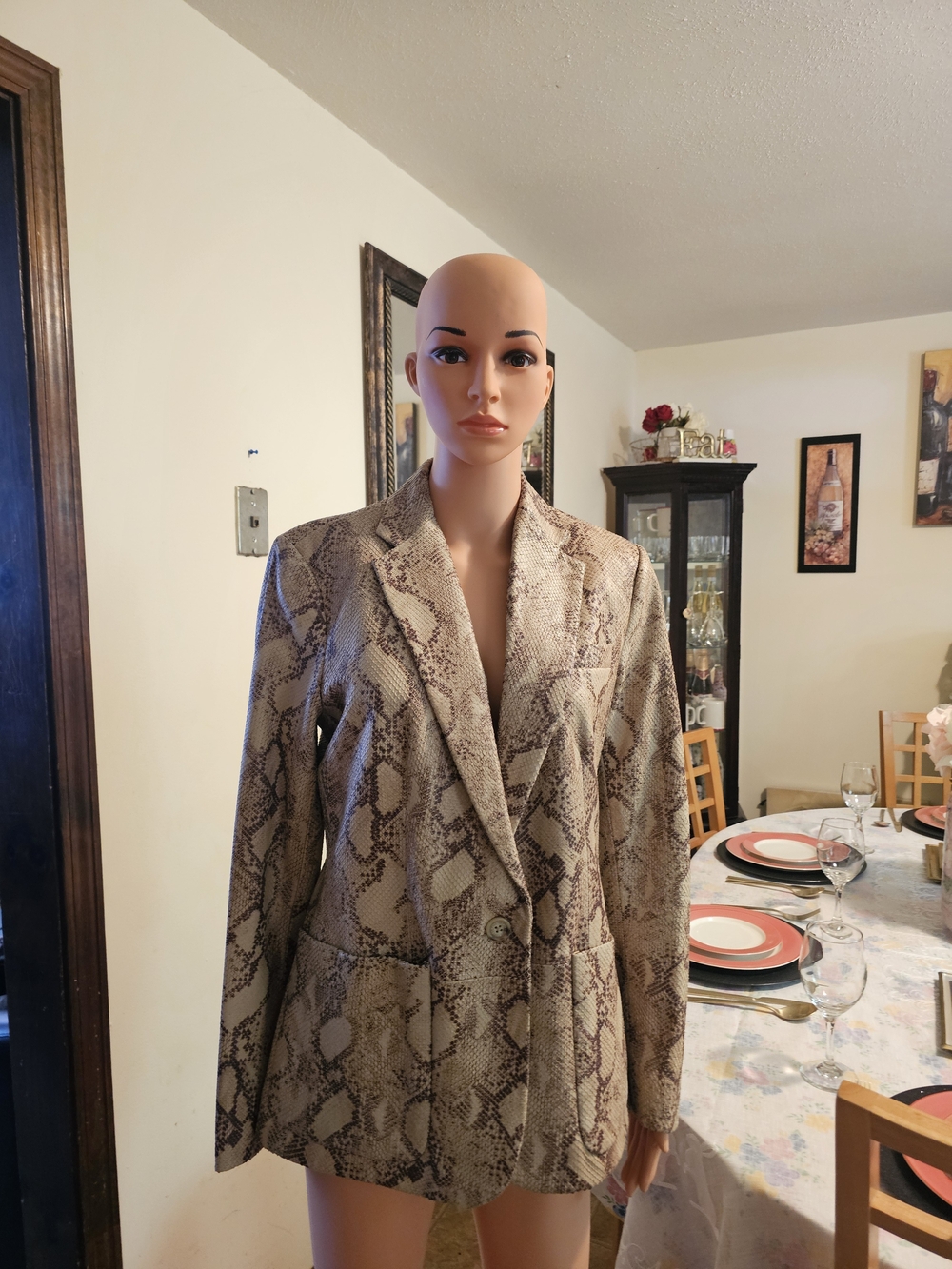 Ralph Lauren Authentic Leather Women's Snake Print Blazer Jacket - Taupe. Size 6